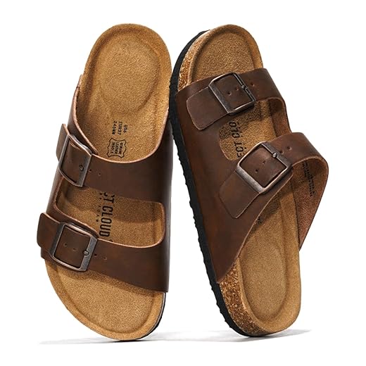 Project Cloud 100% Genuine Leather Flat Sandals For Women 2026 Cork Footbed Womens Sandals with Memory Foam and arch support Vacation Essentials Slides for Women Footwear (Venita)