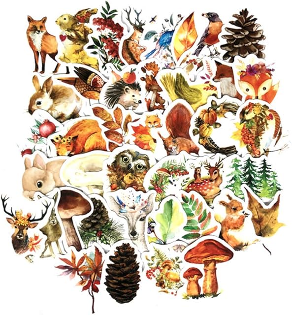 Milisten 47pcs Forest Animals Stickers Autumn Woodland Animals Creature Plant Graffiti Decals Kids Scrapbooking Stickers for Laptop Suitcase Wall Decor