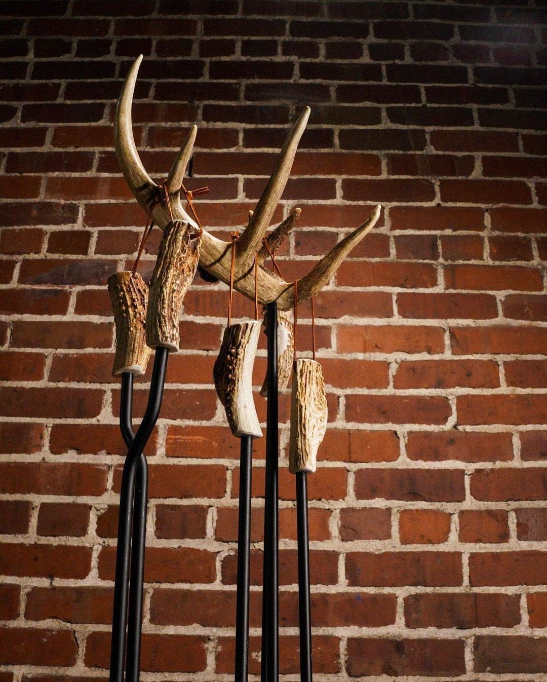 Perfect Pet Chews Antler Fireplace Set (Whitetail Deer) - Includes Four Fireplace Tools: Poker, Brush, Shovel, Tongs and Stand - with Real Antler Handles