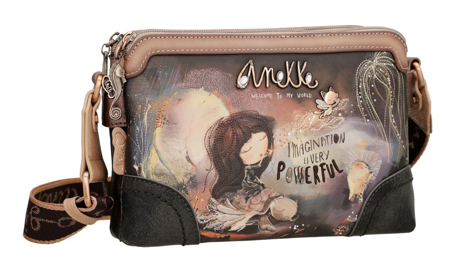 Anekke Bandolera 2 Compartimentos Dreamverse - Multi-Compartimento | Mediano | Bandolera - Medidas: 24/16/8 Cm - Accesorios Y Complementos Mujer