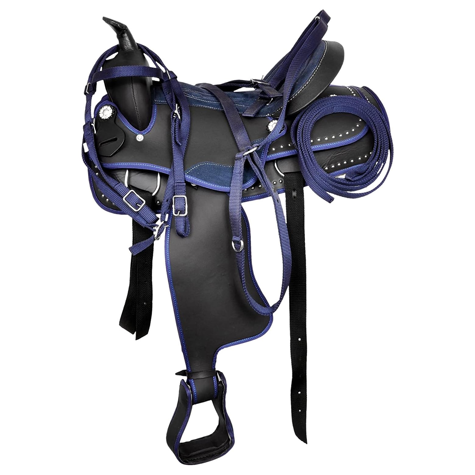 Western Horse Saddle Synthetic Pleasure Trail Barrel Racing Tack Set Nero 25,4 cm a 45,7 cm Seat 015
