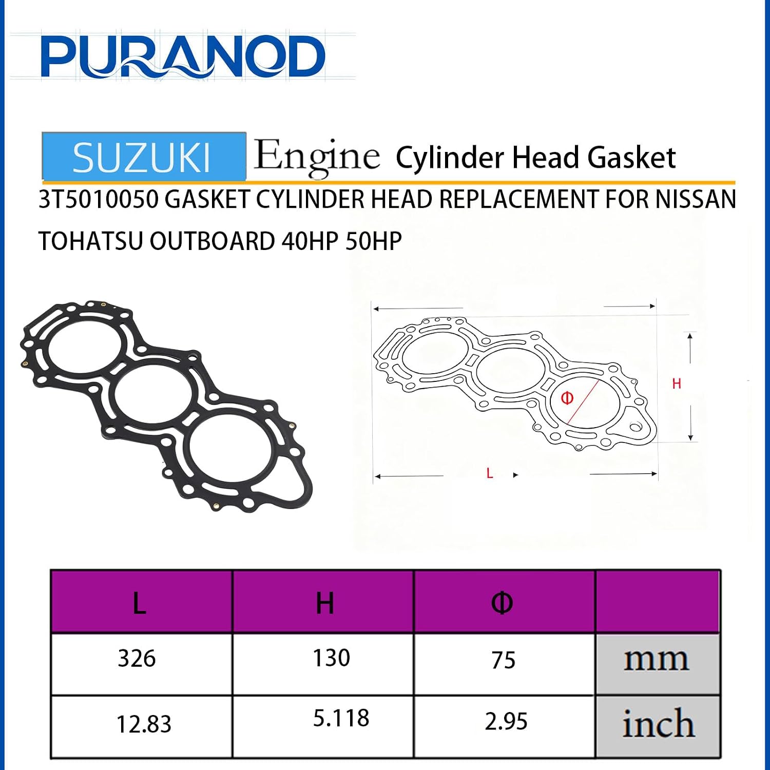 3T5010050 Gasket Cylinder Head Replacement for Nissan Tohatsu Outboard 40HP 50HP