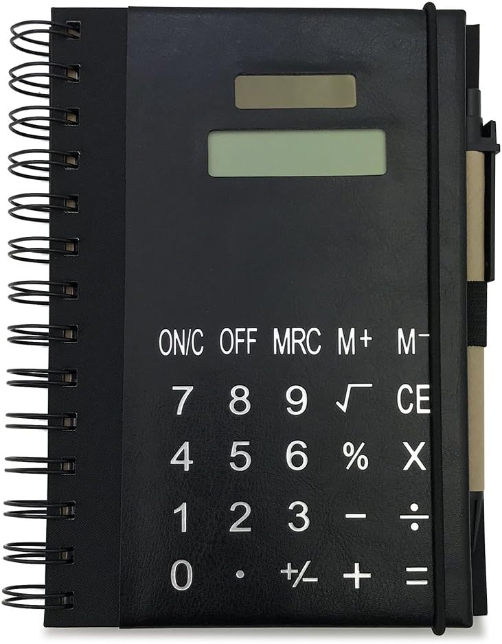 Bonniee Multifunction Back to School PU Leather Business Notebook Memo Diary Book with Calculator, Card Slot, Sticky Notes and Ballpoint Pen 7inchs (7"x5"x3/4") Personal Organizer in Black