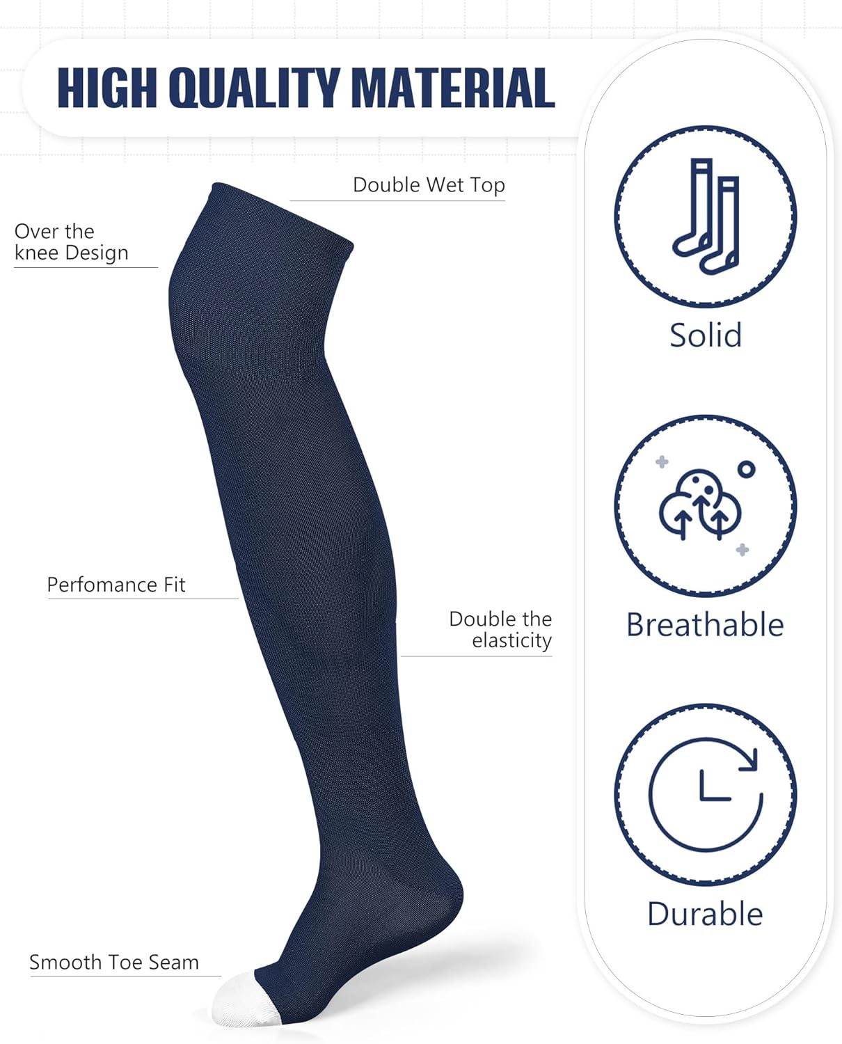 Panitay 2 Pairs Over The Knee Baseball Socks High Football Softball Socks Sport Extra Long for Boys Girls Youth Women Men - Image 4
