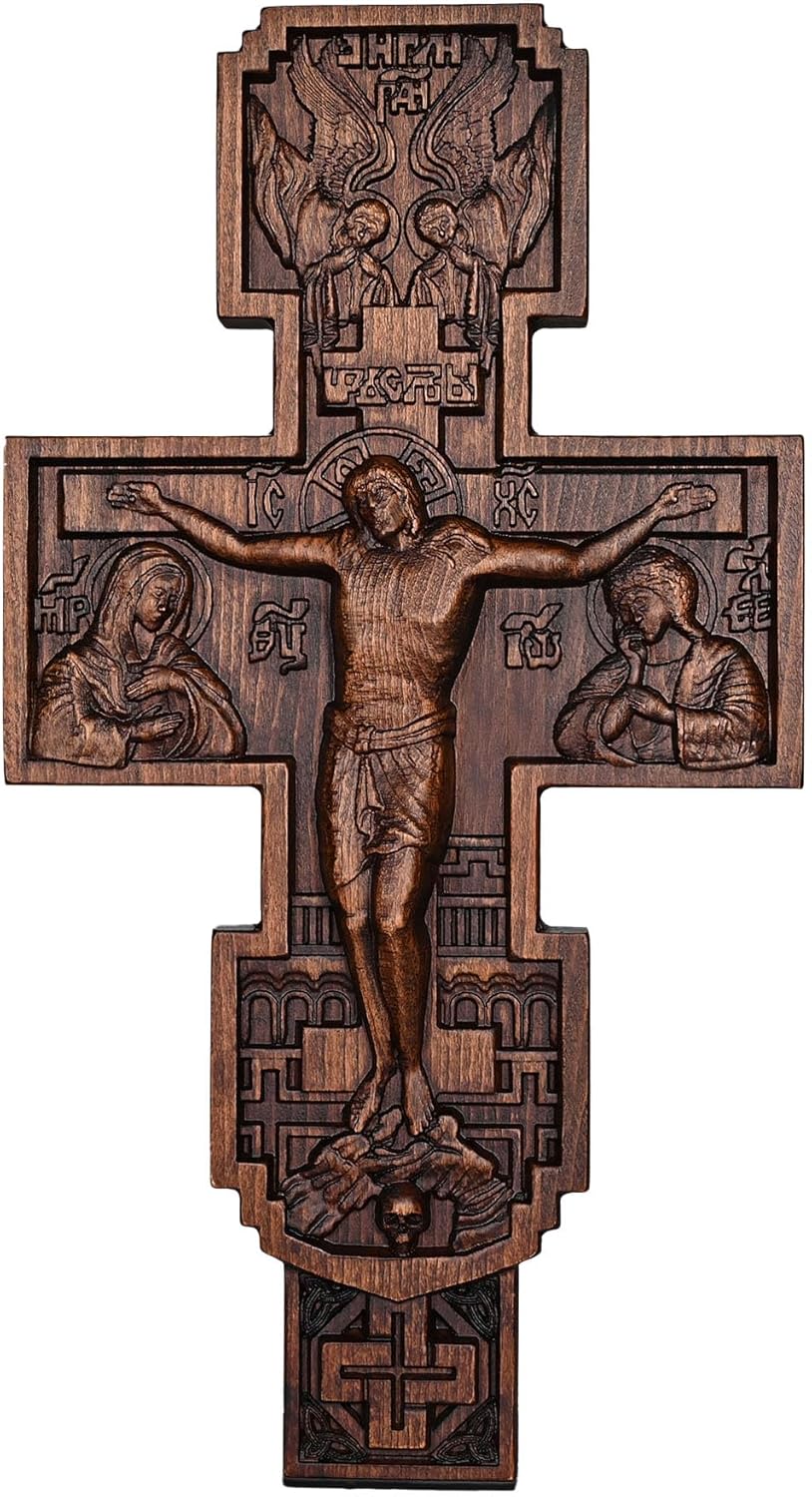 BGCOPPER Wooden Orthodox Cross for Wall, Handmade Crucifix Wall Cross Jesus Cross Wall Decor Orthodox Icons Easter Christmas Gift (10 Inch)
