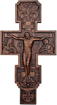 BGCOPPER Wooden Orthodox Cross for Wall, Handmade Crucifix Wall Cross Jesus Cross Wall Decor Orthodox Icons Easter Christmas Gift 14 Inch