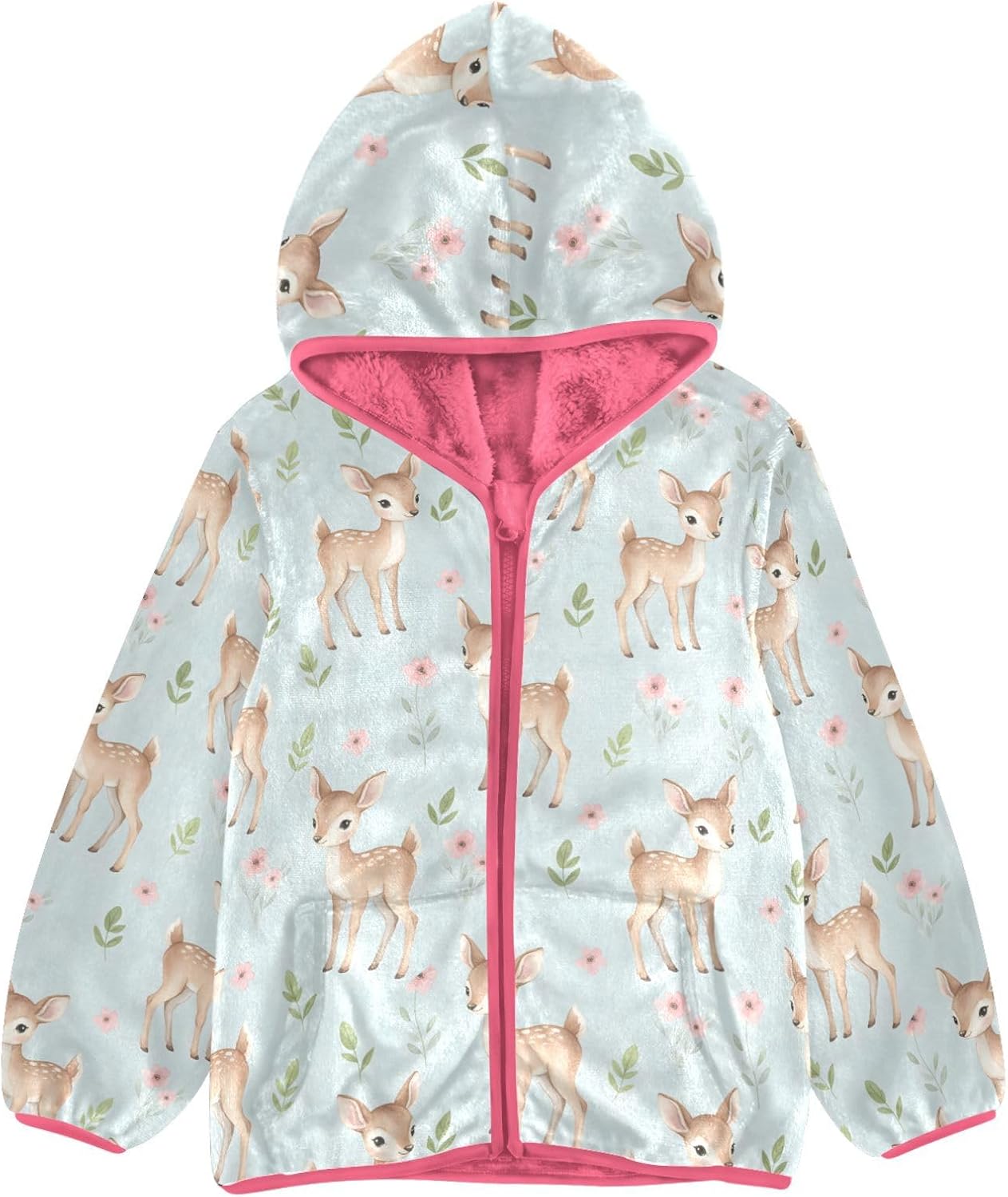 Girls Hoodie Outfit Deer Flower Pattern Zipper Sweatshirt Coat Fleece Jacket for Kids 3-10T