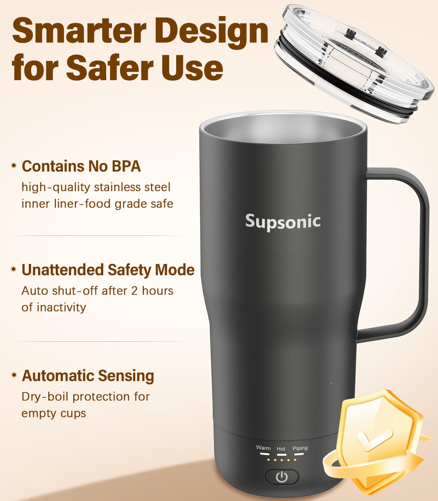Supsonic - Tazza autoriscaldante da 590 ml, set scalda-tazza da caffè elettrico con spegnimento automatico, riscaldamento a temperatura ricaricabile per bevande, caffè a casa e all'aperto, tazza da