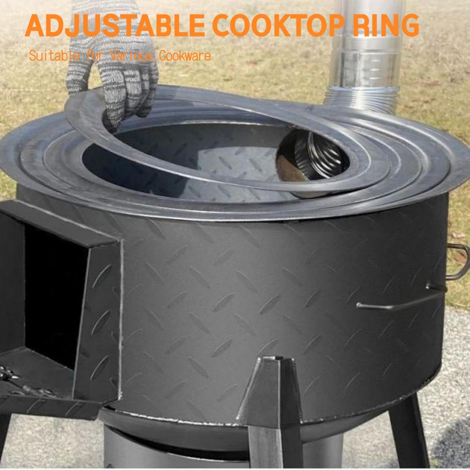 Multifunction Wood Burning Stove with Chimney, Heavy-Duty Rocket Stove, Portable Charcoal Camping Stove for Outdoor/Backyard Cooking, Tent Heating, Fishing