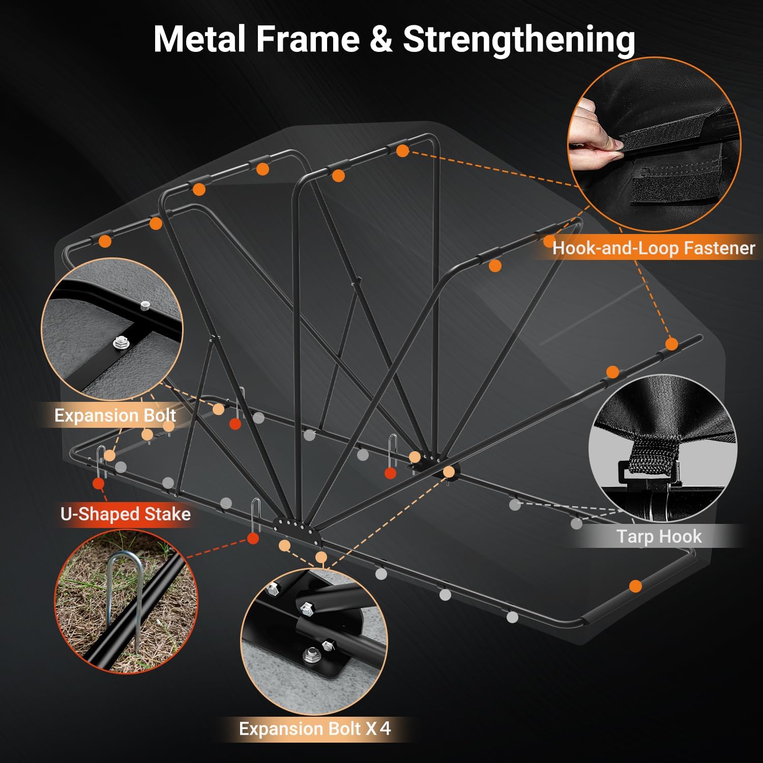 Motorcycle Storage Shelter Shed 4.5x11FT Motorcycle Garage Tent Heavy Duty Vehicle Motorcycle Shed with 600D Oxford Fabric Cover with 2 Roll-Up Side Windows (Black, L Size)