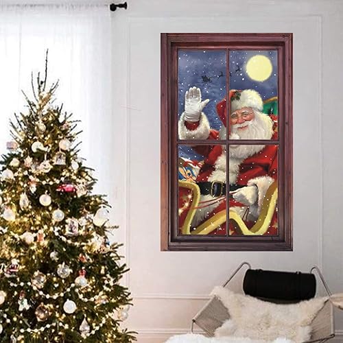 Miniatura 2 de IARTTOP Calcomanía de pared grande de Navidad, Papá Noel, para ventana, adorables calcomanías de muñeco de nieve, suministros de fiesta de Navidad