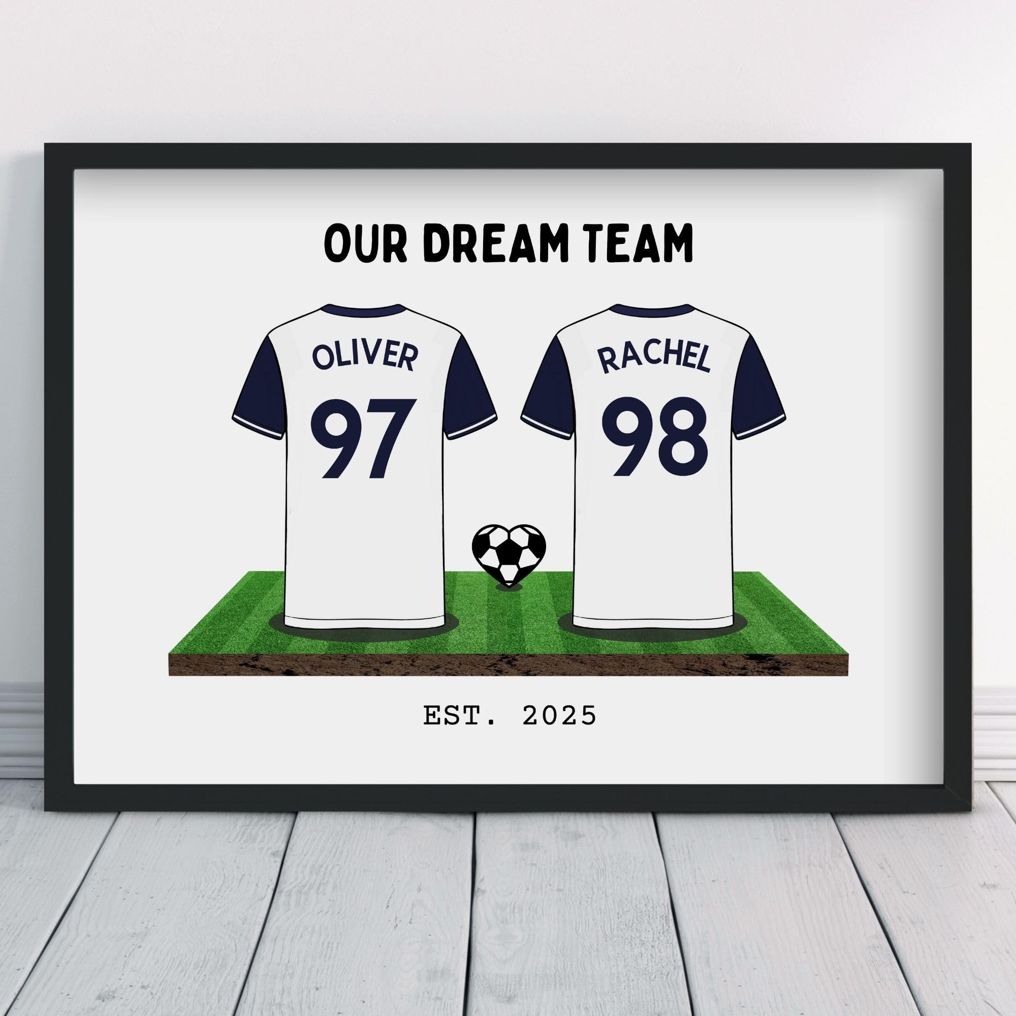 Personalised Spurs Couple's Dream Team Shirt Art Valentine Tottenham Gift | All Teams Available | Framed or Prints Available | Boyfriend Husband Partner Football Hotspur Wall Keepsake Sports Poster