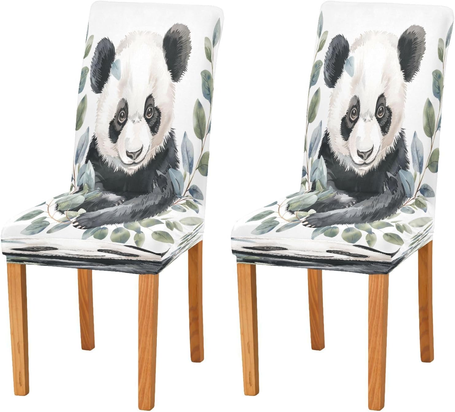 ALAZA Chair Covers for Dining Room, Panda and Eucalyptus Stretch Chair Cover Sets Chair Protector Removable Washable for Ktichen Restaurant Hotel