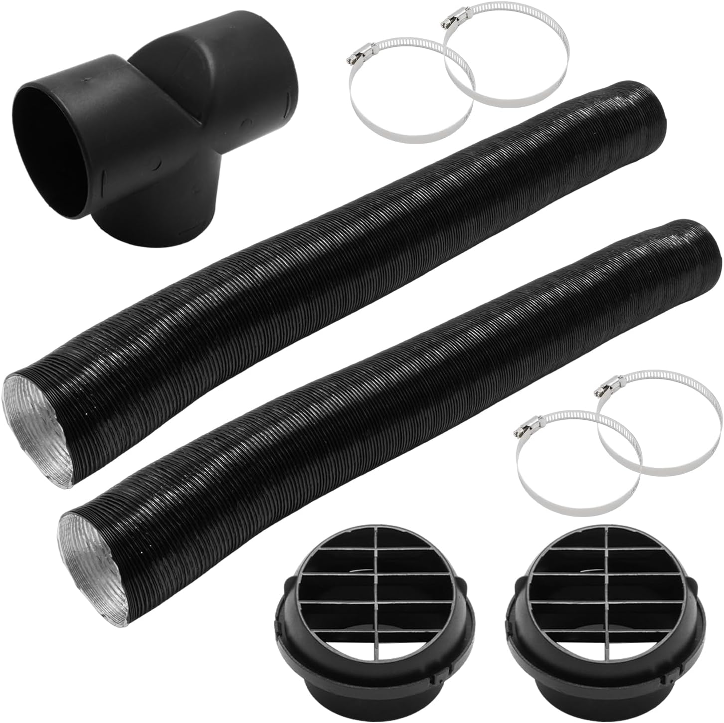 MDEOOSKY 75mm Diesel Heater Ducting Set, T-Shaped Tee Air Vent Hose with Telescopic Clips, Replacement for Webasto Eberspacher 2KW 5KW 8KW Parking Heaters