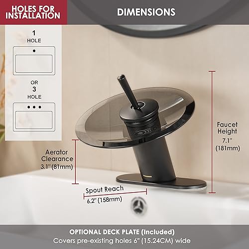 Miniatura 2 de RODDEX Grifo de lavabo de baño en cascada de latón macizo, moderno círculo de cristal para lavabo, lavabo de un solo agujero, grifos de fregadero de