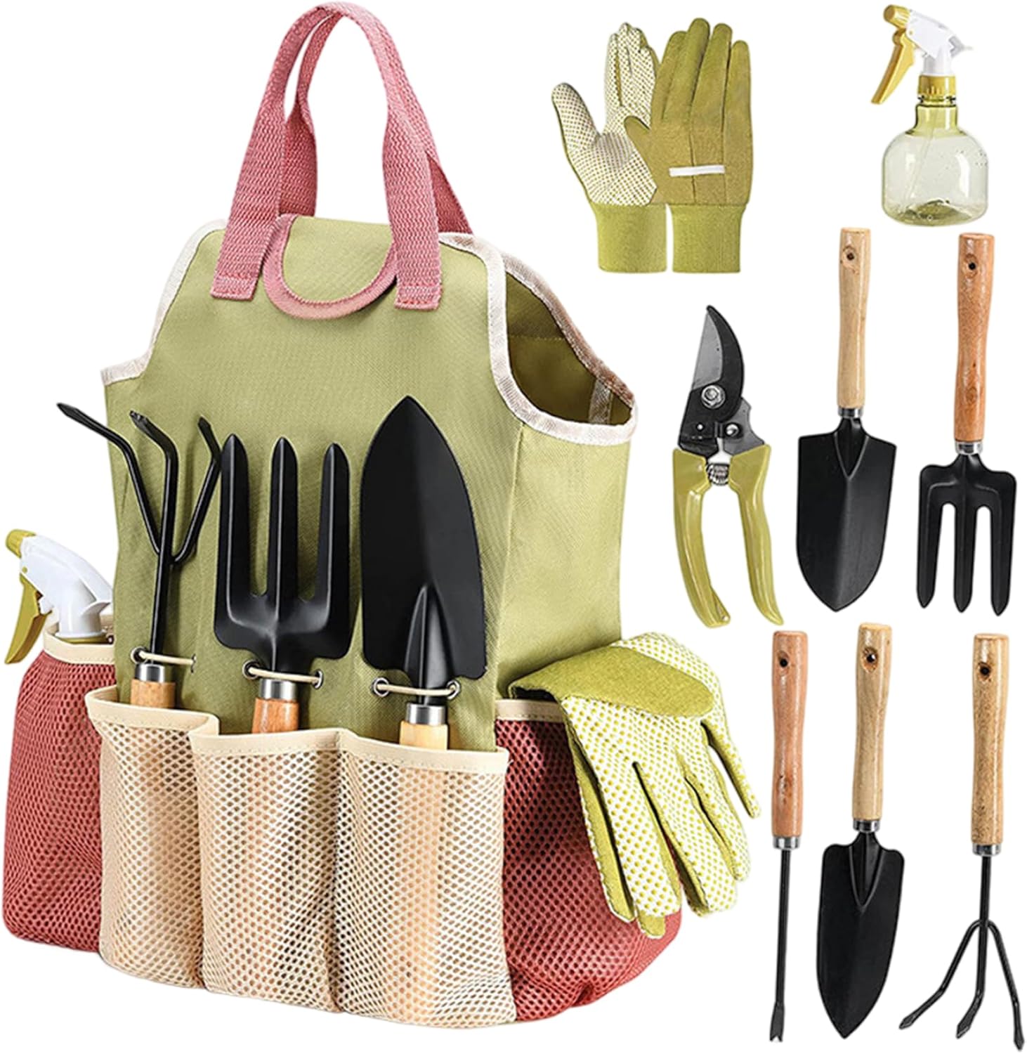 Gardening Tool Kit - 9-Piece Heavy Duty Garden Tool Sets with Ergonomic Non-Slip Grips, Rust-Resistant Shovel, Trowel, Rake, Pruner & Storage Bag