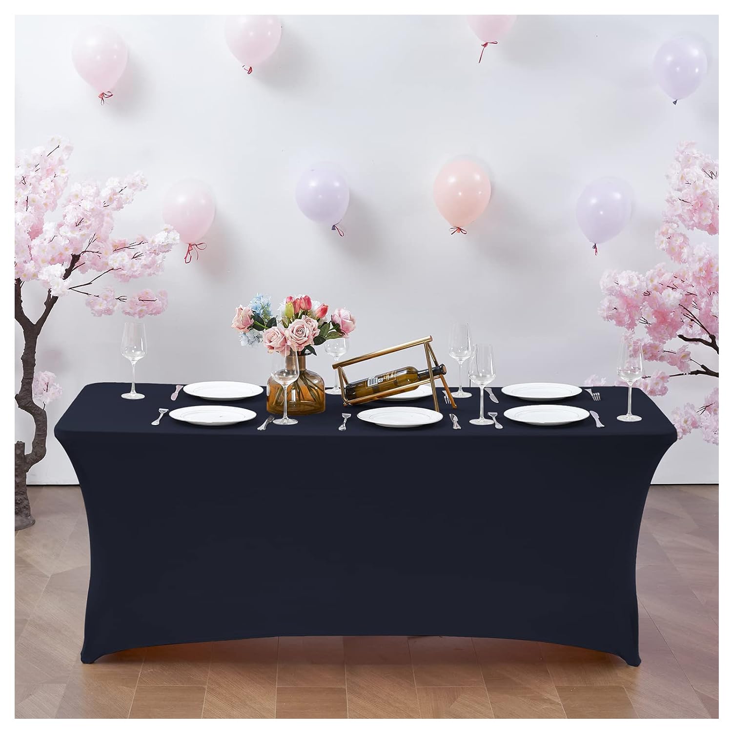 Kapwall 6ft table cloth, 2PCS Black Spandex Tablecloth Tight, Fitted, Washable and Wrinkle Resistant Stretch Rectangular Patio Table Cover for Event, Wedding, Banquet & Parties.