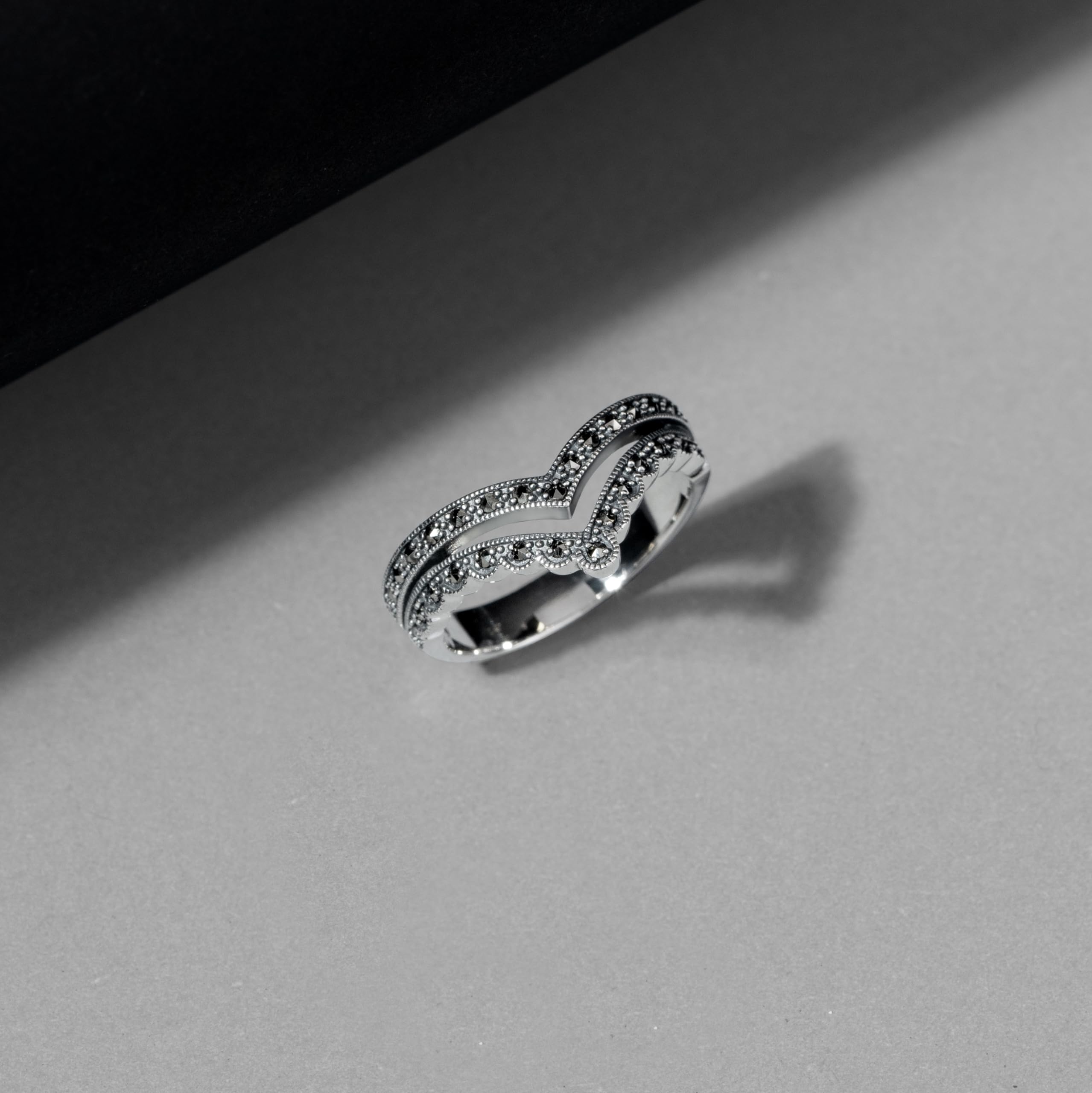 Esse Marcasite - Anello in argento sterling e marcasite a doppia fila
