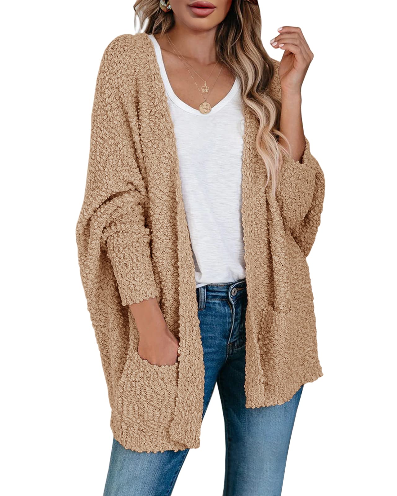 Saodimallsu Womens Chunky Popcorn Cardigan Oversized Cozy Long Sweaters