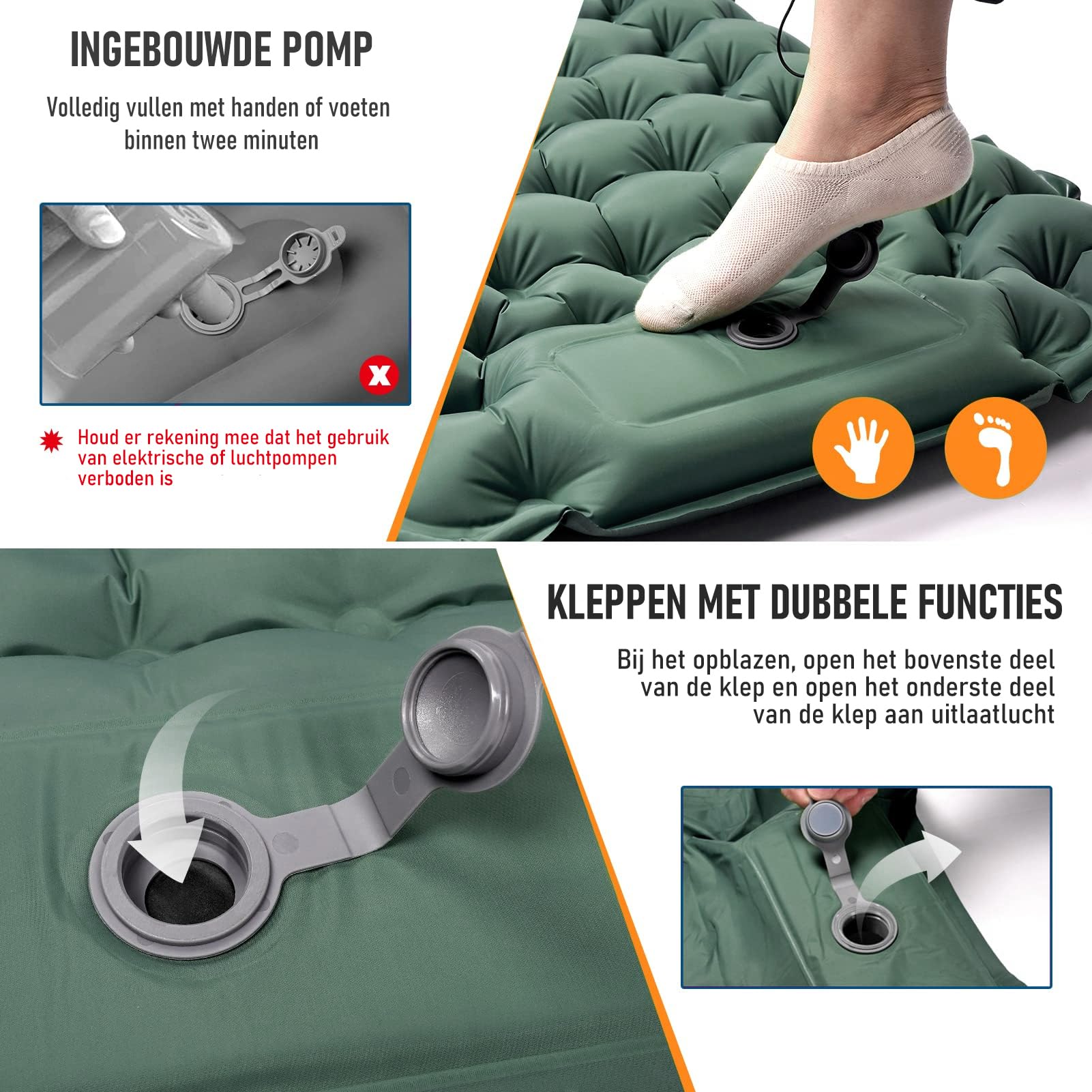 CALIYO Isomatte Camping – Verdickte Luftmatratze mit FußpressPumpe, Ultraleicht & Wasserdicht | Integriertes Kopfkissen, Kleines Packmaß für Outdoor, Wandern, Zelte & Reisen