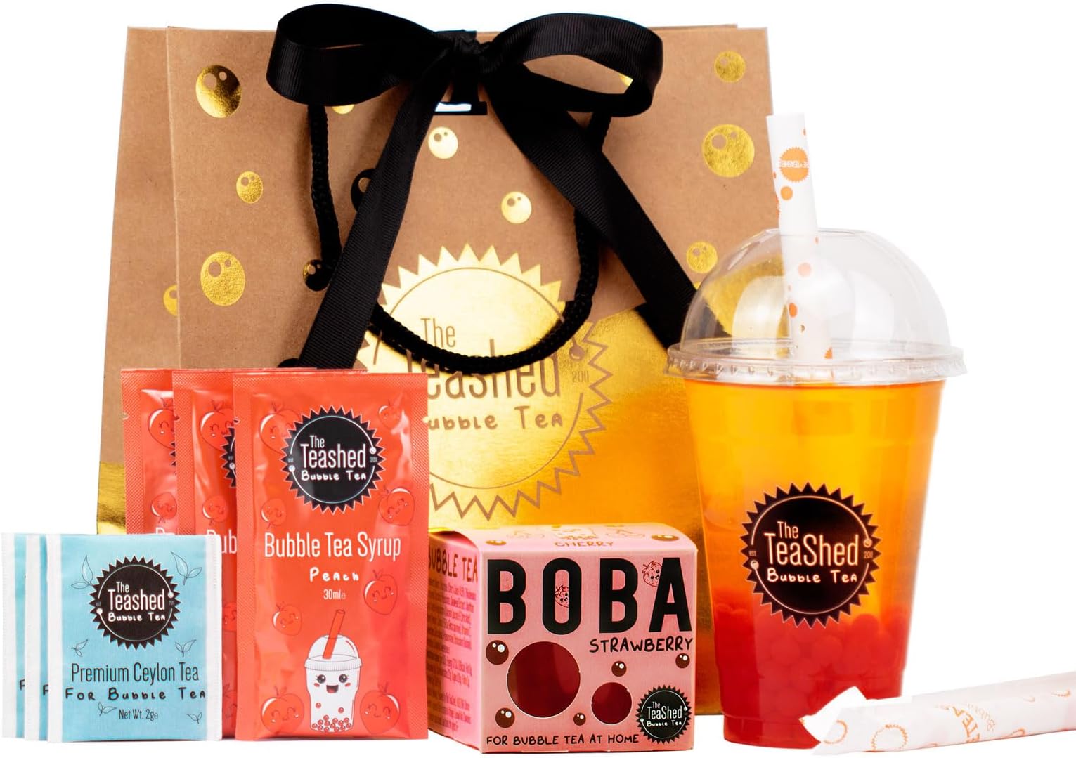 Bubble Tea Syrup Kit Gift Set with 3 Servings | Syrup + Tea + Boba Set | The TeaShed