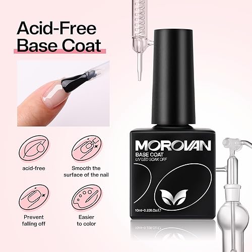 Miniatura 2 de Morovan Capa base de gel 3 piezas no limpian gel brillo mate superior y capa base - lámpara de uñas de larga duración capa superior esmalte de uñas