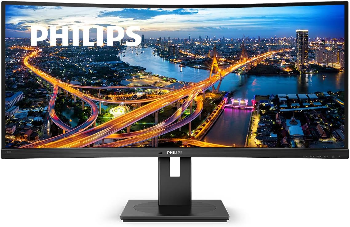 PHILIPS 346B1C UltraWide 34" Curved Monitor, UltraWide QHD 2K, USB-C and Built-in KVM Switch, 119% sRGB, USB-PD 90W, Height Adjustable, PowerSensor, 4Yr Advance Replacement Warranty