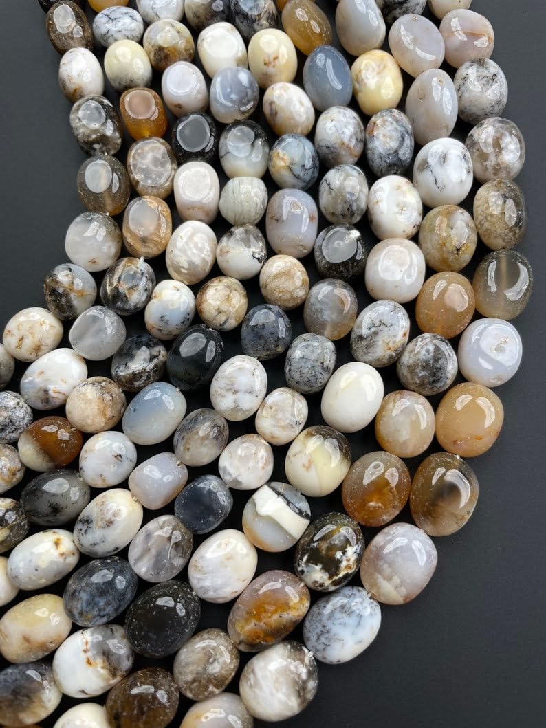 Perles ovales naturelles à facettes en agate dendritique de 45,7 cm pour la joaillerie