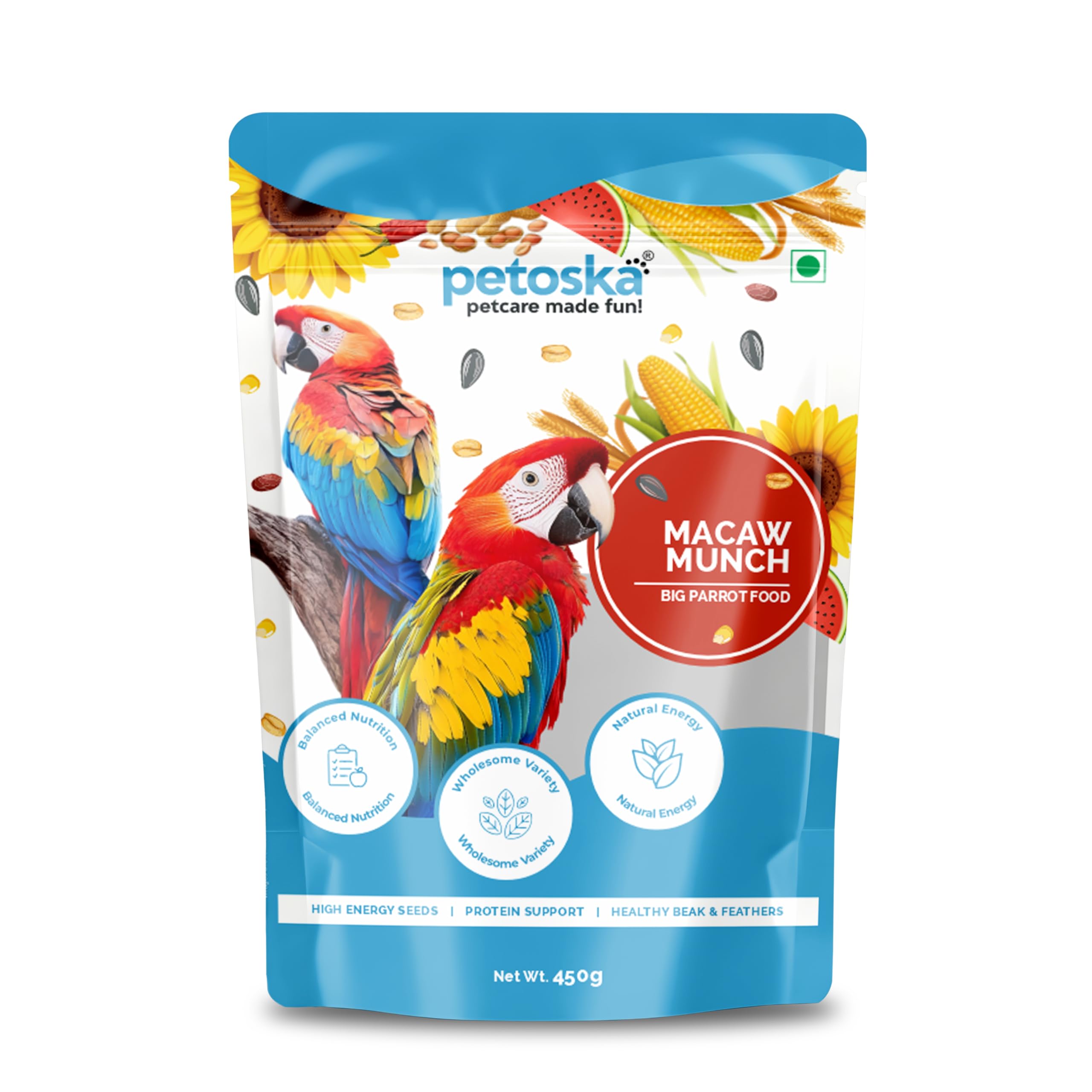 PETOSKA Macaw 14 Seeds Mix | Surge of Seeds for Macaw Parrot | Big Parrot Seeds Mix | Natural Bird Food with 14 Natural Seeds | Bird Food Mix |450 GMS-image-37