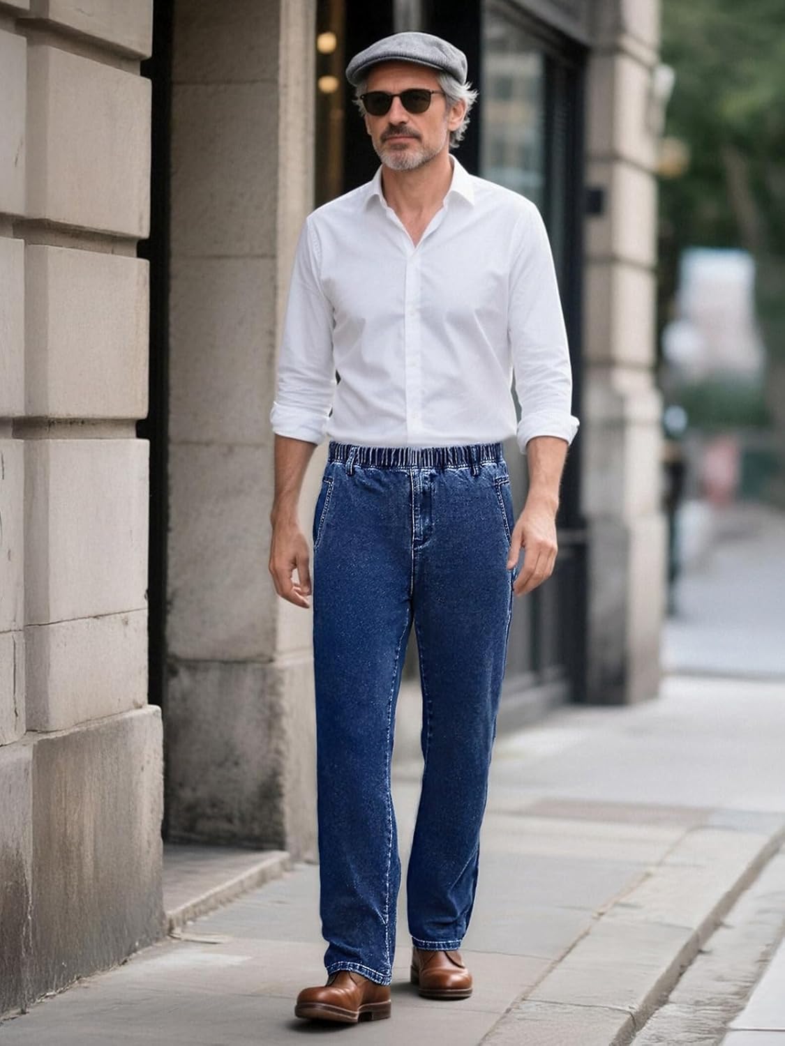 LONGBIDA Mens Elastic Waist Jeans Relaxed Fit Men's Stretch Denim Pants Business Straight Leg Trousers - Image 3