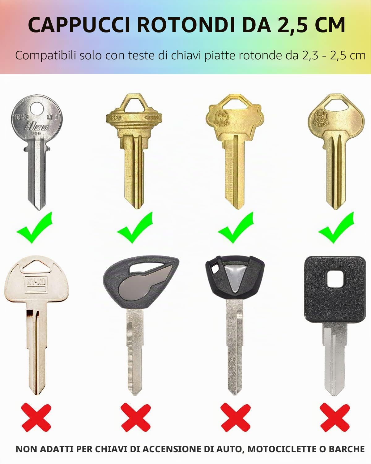 Uniclife 36 Pack 2,3 cm Cappucci per piccole chiavi di casa Protettori rotonde Copri chiavi Identificatori, piatti (non adatti a chiavi quadrate o di forma dispari), 9 colori