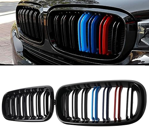 Miniatura 24 de Parrilla de riñón para parachoques delantero, color negro brillante, compatible con BMW X5 E70 X6 E71 2007-2014 doble listón doble línea