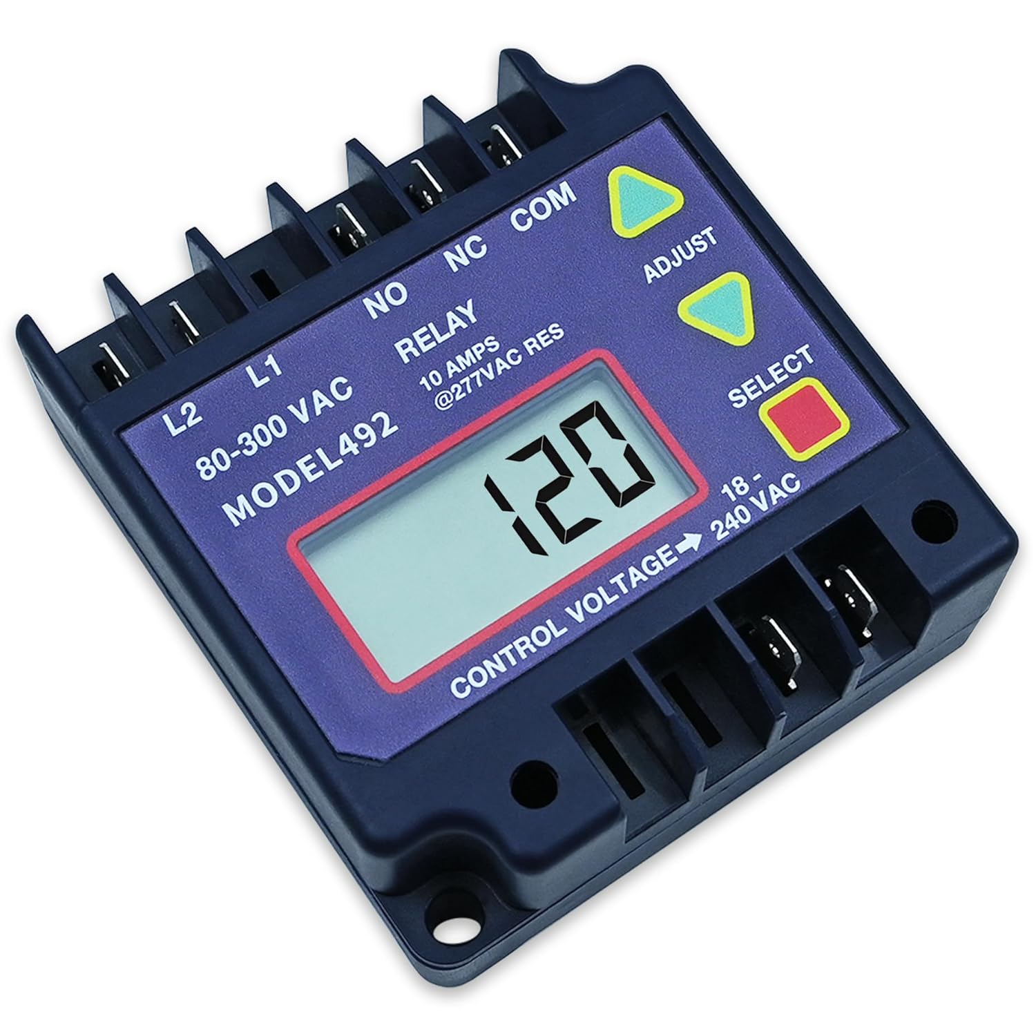 MODEL492 Single Phase Voltage Monitor, Compatible with ICM492, Compatible with Diverse Single-Phase Systems, 80-300 VAC, LCD Display, 5-Fault Memory, Over/Under Voltage and Diagnostics Protection