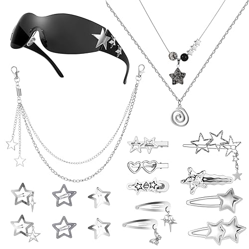 Y2k Accessories Set Included Star Y2k Silver Necklace Grunge Layered