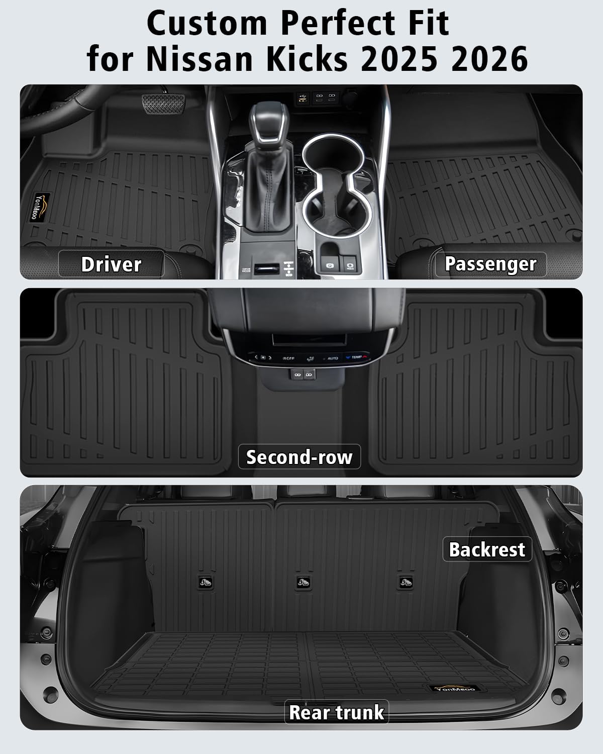 Floor Mats Custom for Nissan Kicks 2025 2026 SV/SR (Not for S) Cargo Liner with Backrest Mat All Weather TPE Rubber Full Set Floor Liners Trunk Mat for Kicks Automotive Accessories, Black