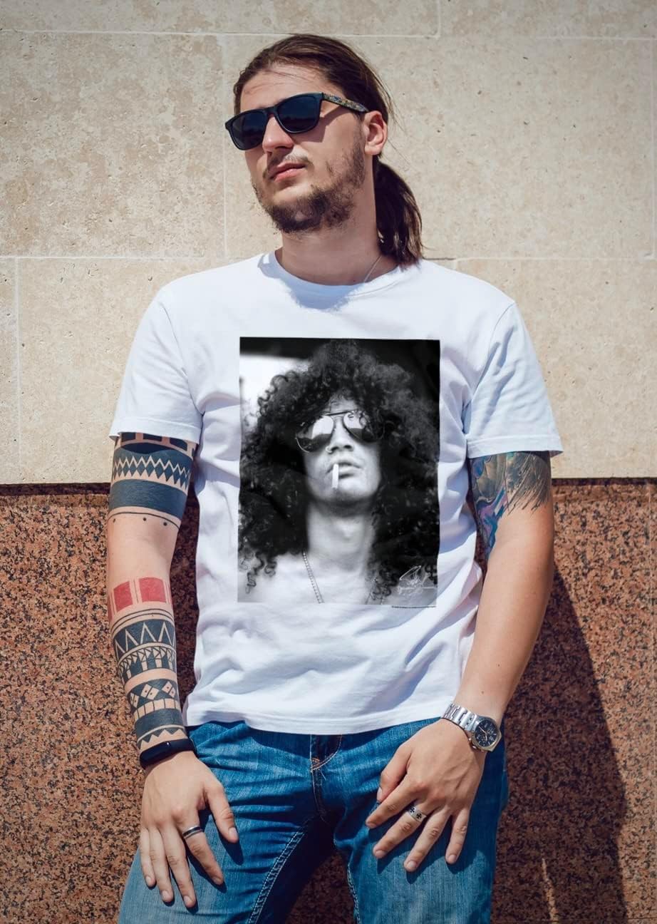 American Classics Slash Musician Black & White Slash Smoking Adult Short Sleeve T-Shirt Graphic Tee