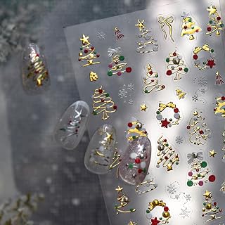 1 Sheets Christmas Nail Stickers for Nail Art Gold Christmas Tree Nail Art Stickers with Diamond Embossed Xmas Wreath Nail Decals 5D Self-Adhesive Winter Snowflake Nail Supplies for Women