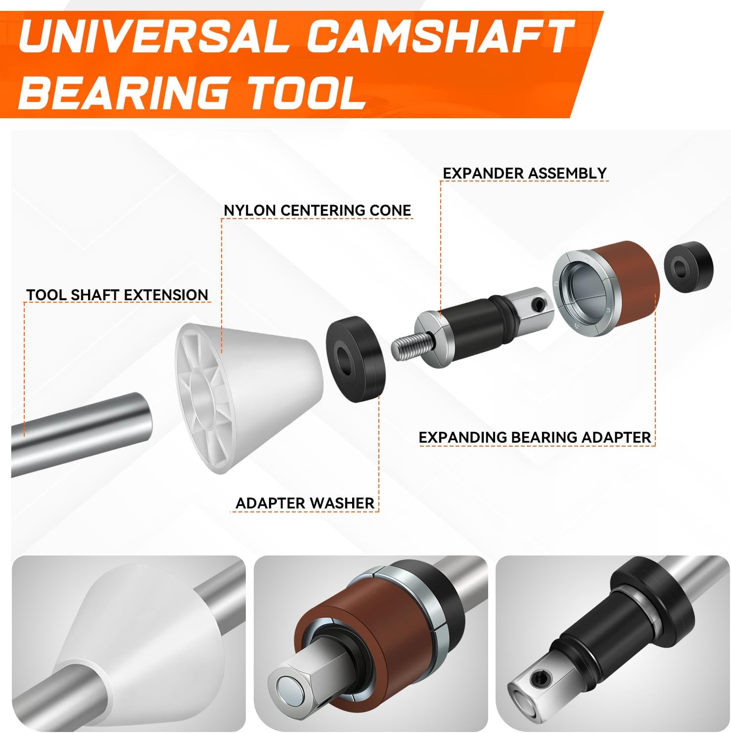 PM PERFORMOTOR Universal Camshaft Bearing Tool Set for Installation and Removal Fit Most Domestic and Import Vehicles, with 1-1/8" to 2-2/3" Adapter