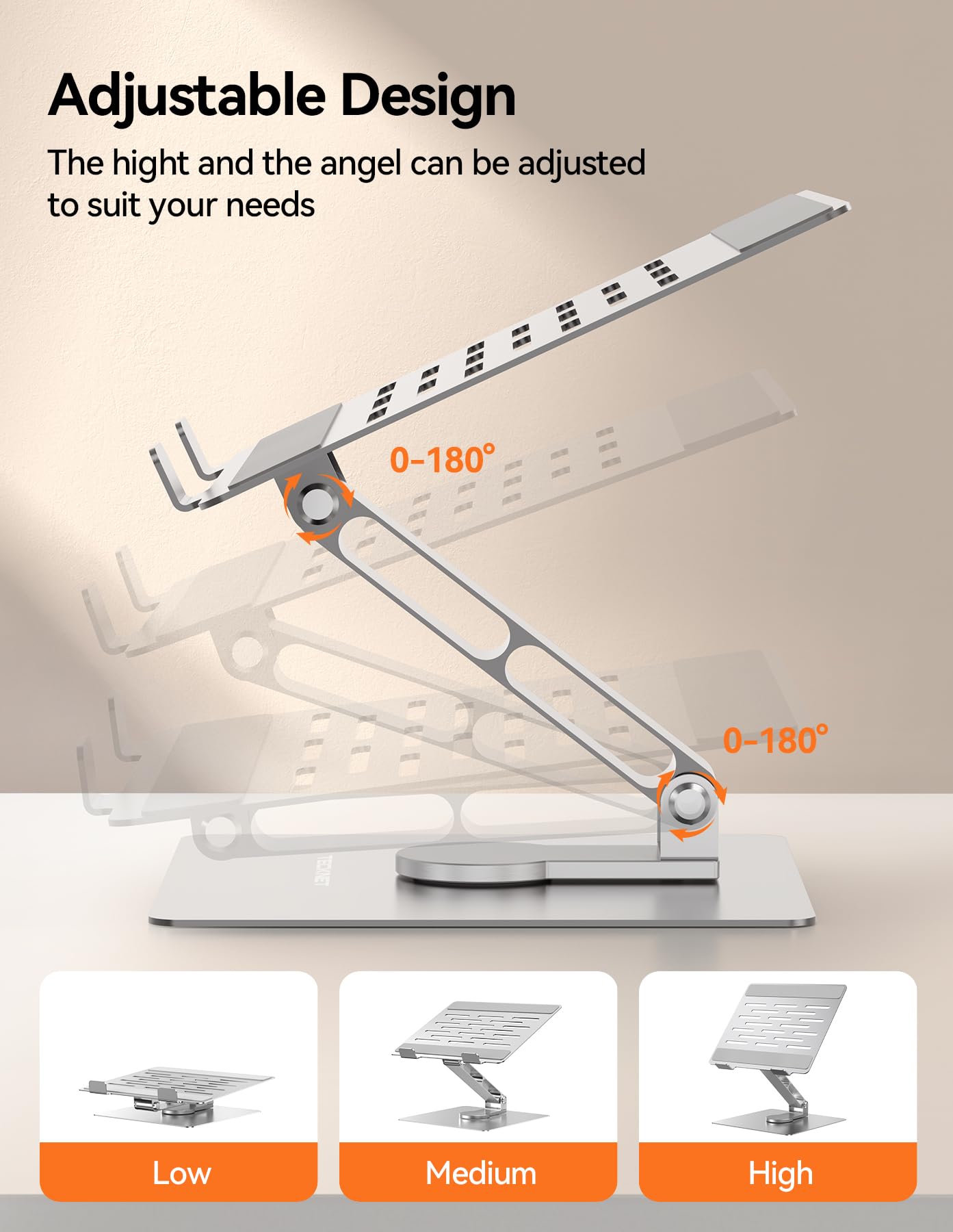 TECKNET Laptop Stand for Desk, 360 Swivel Adjustable Height Laptop Riser | Stabl