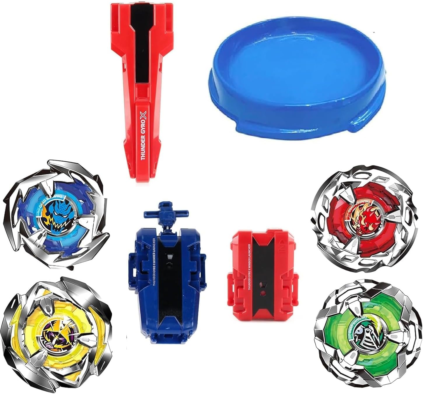 Royaldeals4D Metal Fusion Clash of Tornado Speed Top Stadium Battle with 4 Beys&2 Launchers(Multicolor Color Stadium As per Stock) (Stadium with X Series 4top and Launcher)