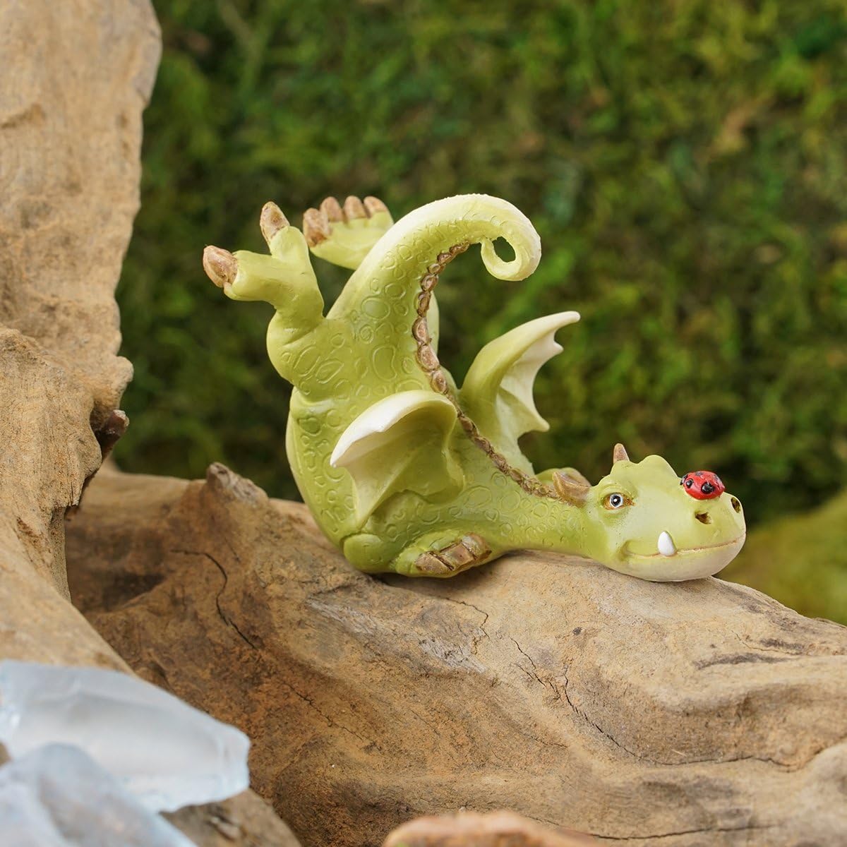 Top Collection Miniature Fairy Garden and Terrarium Green Dragon Playing with Ladybug Figurine