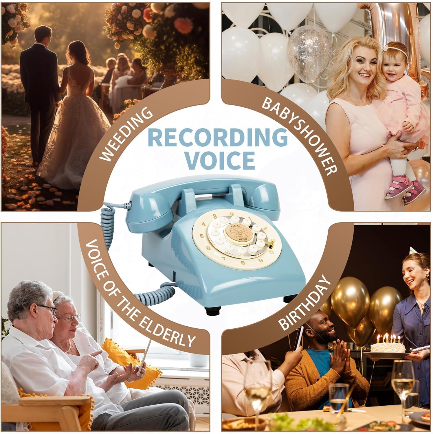 Audio Gästebuch Hochzeit Telefon (Blau + Schild)