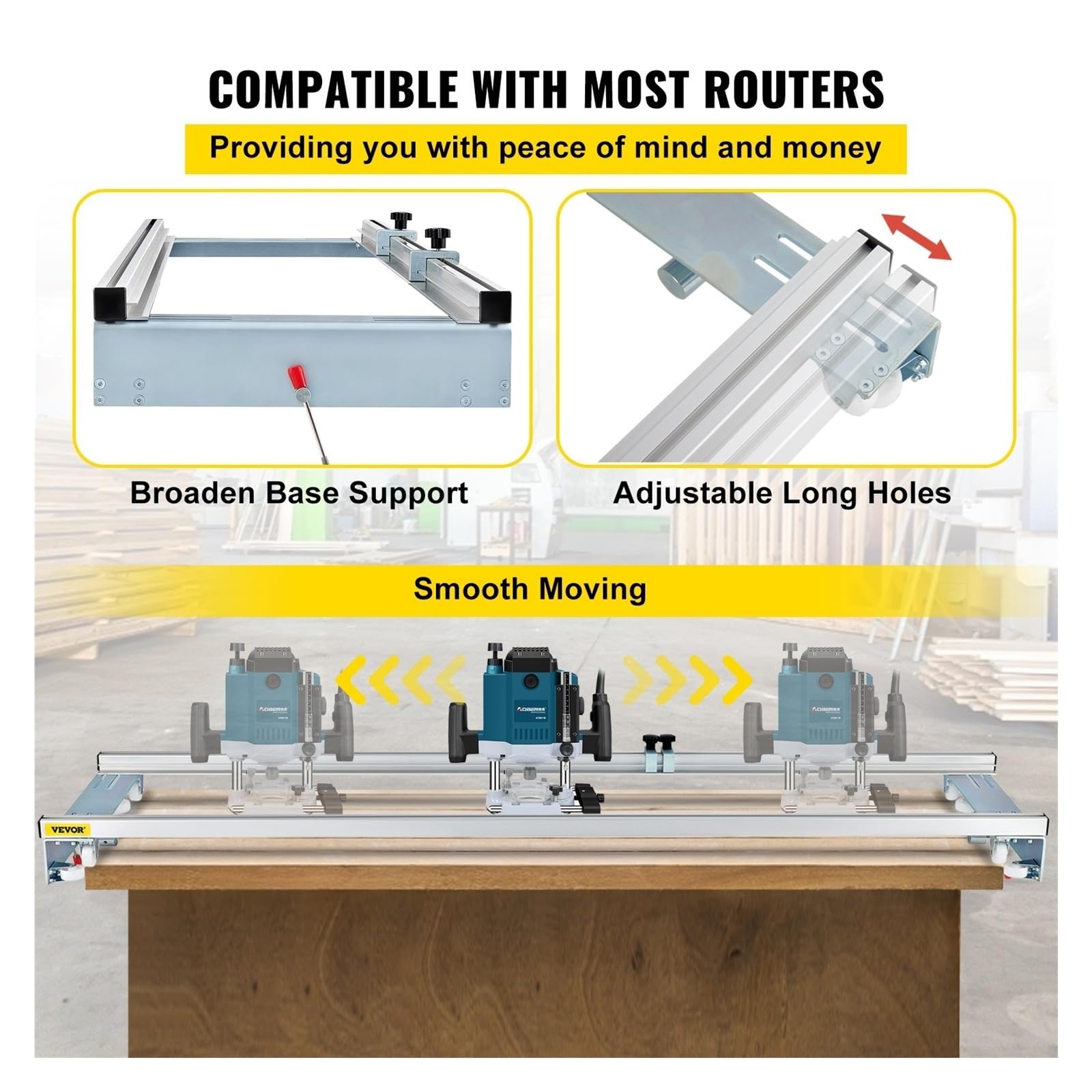 Guida for bordi del router regolabile da 64" / 162 cm, slitta for piallatrice, asse XY, for spianatura legno, fai te for la casa Per uso fai da te