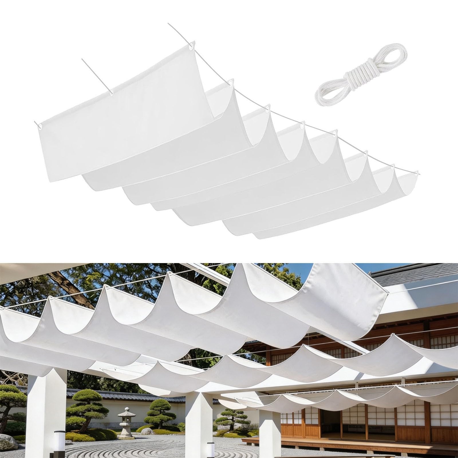 Voile d'ombrage rétractable vague blanc anti-UV 98% étanche