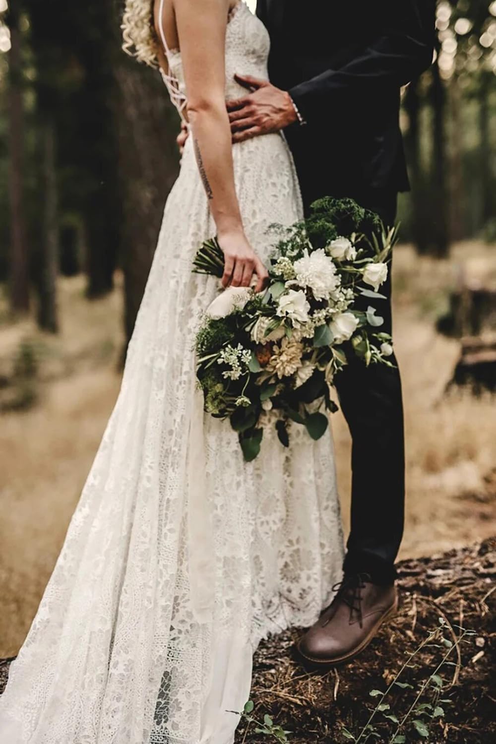 LIPOSA Boho Lace Wedding Dresses for Bride Spaghetti Strap Sweetheart A Line Sleeveless Courthouse Bridal Gowns - Image 5