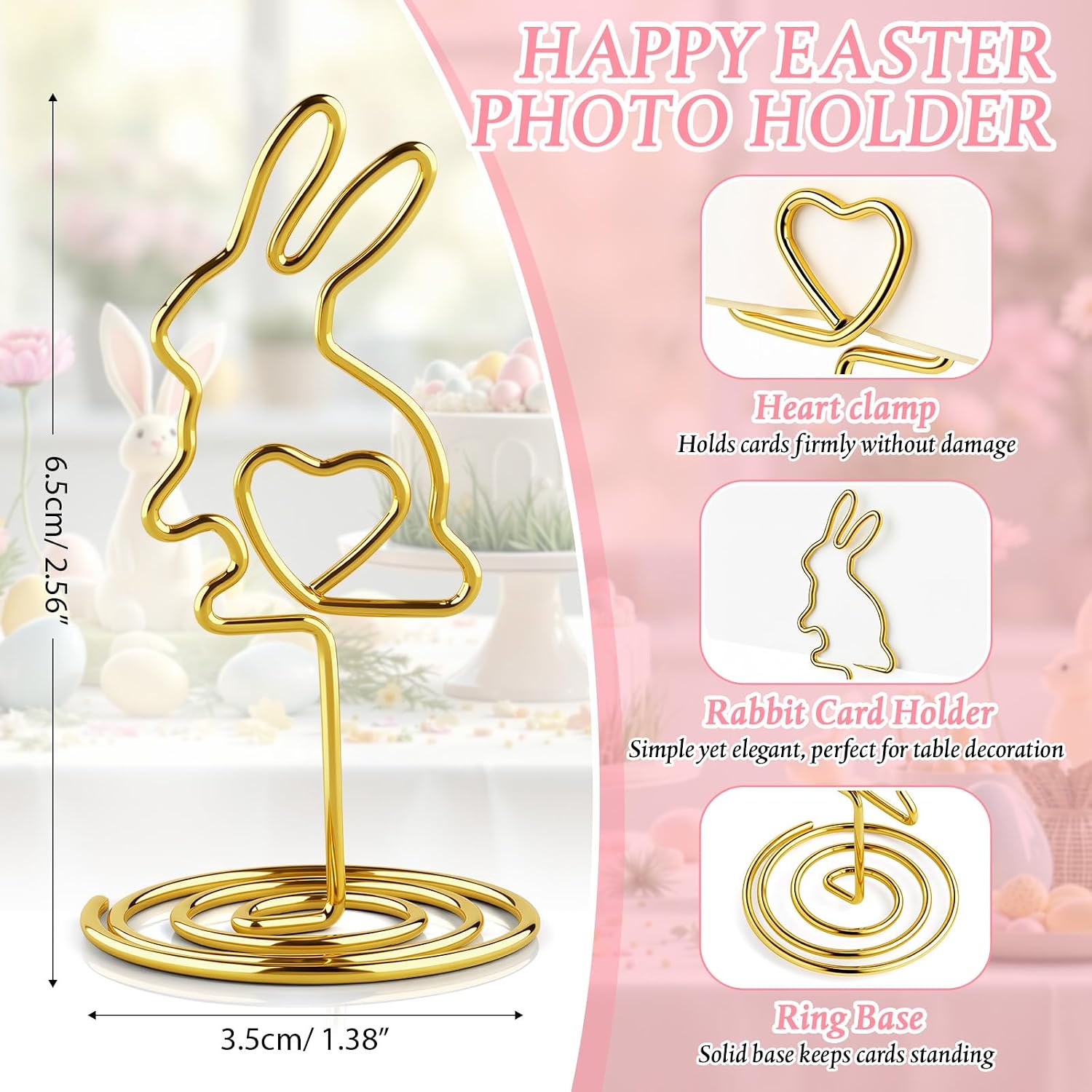 AceOrbit 24 Pcs Easter Bunny Cards Holder Table Rabbit Number Holders Metal Spring Festival Supplies Photo Card Stands for Easter Parties, Competitions & Events image 2