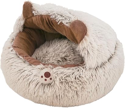 Covered Cat Bed Calming Pet Bed for Indoor Cats
