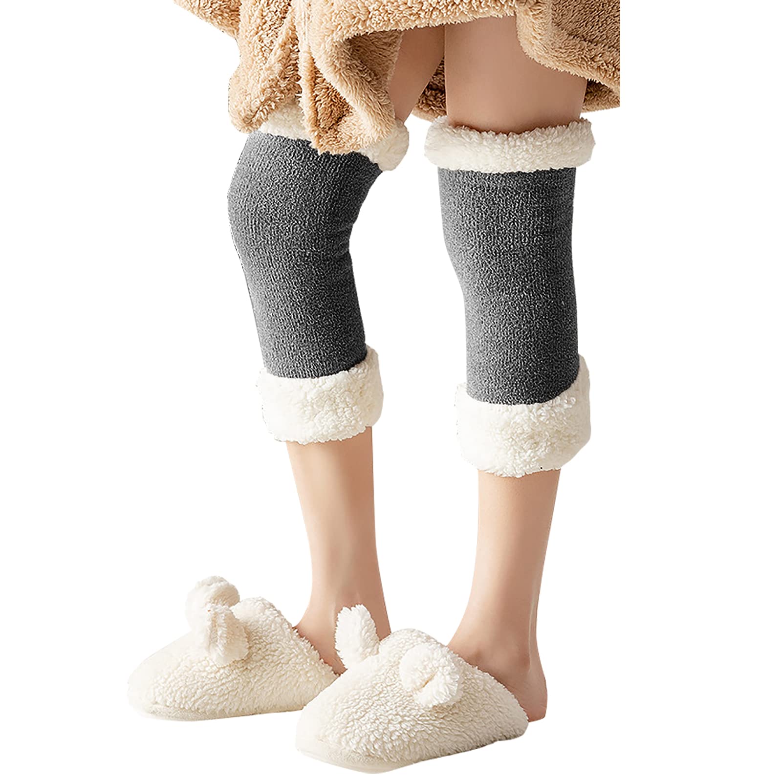 Moonlove Fluffy Knee Warmer Faux Fur Ultra Warm Knee Protector Padded Thermal Knee Warmers Leg Pads Thick Soft Plush Knee Wrap for Arthritic Tendonitis Ski Cycling Leg Sleeves