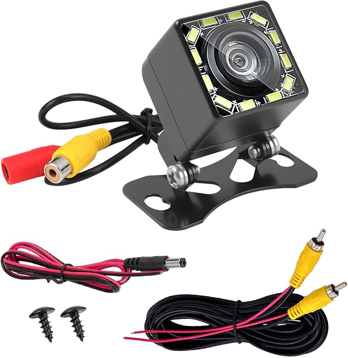 Car Reversing Camera with Ultra HD 1080P, 12 LED Super Night Vision, 170° Wide Angle Fish Eyes, IP68 Waterproof 12V-24V Reversing Camera for Car, SUV, Truck, Motorhome, Pickup, Van, Agriculture