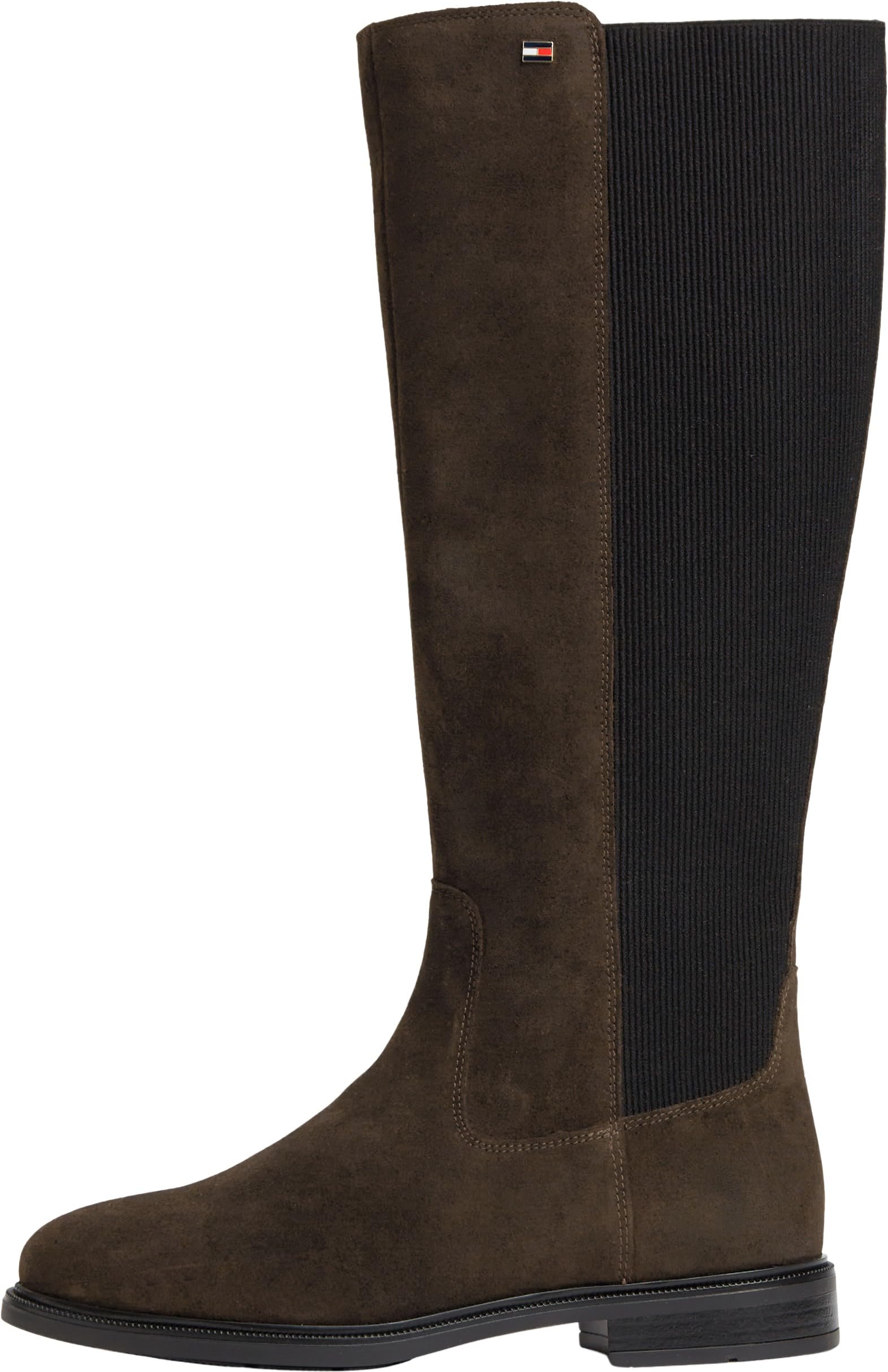 Tommy Hilfiger Women Enamel Flag Suede High Chelsea FW0FW09574 High Boots, BROWN (Fondant Brown), 6.5